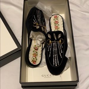 Black Gucci Suede Loafers w/ Swarovski Crystals